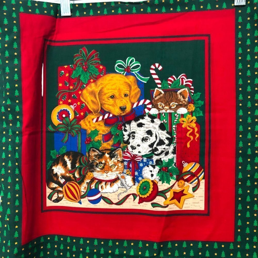 Fabric for Christmas Pillow Covers Puppy Kitten Cranston Print 100% Cotton USA - Picture 2 of 6
